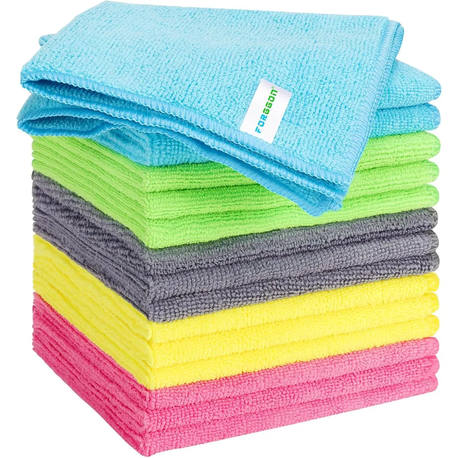 Microfiber Cleaning Cloth, Pack of 15, Lint Free, Absorbent, Streak Free, Non-Abrasive, Reusable and Washable,Cleaning Towels with 5 Color Assorted,11.8"X11.8"(Green/Blue/Yellow/Pink/Grey)