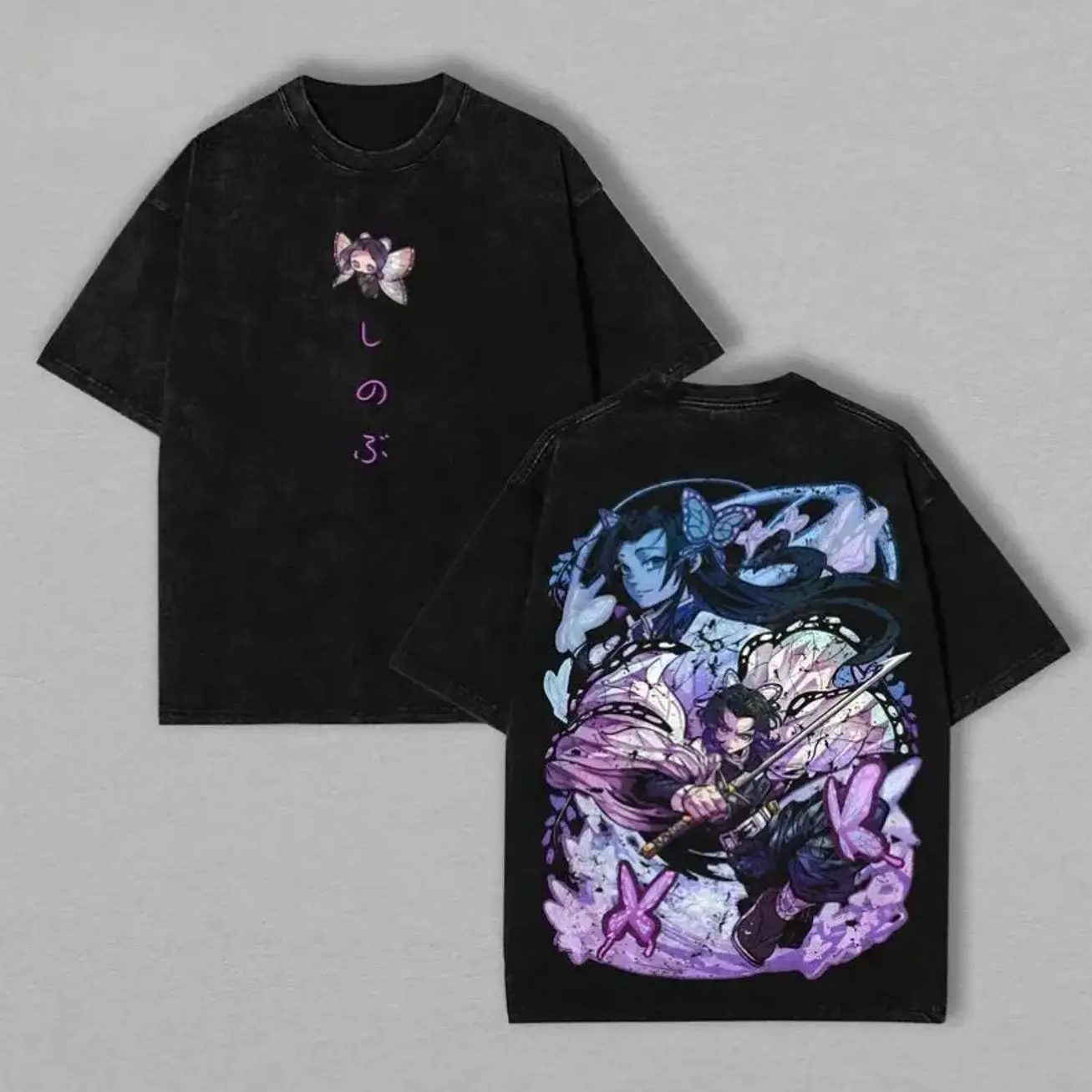 Shinobu x Kanae Kocho Demon Slayer Insect x Flower Hashira Tee Sayal Anime Clothing Streetwear Casual Men Y2k Retro Vintage Fall Outfits Gymer Essential Butterfly Slayer Graphic Tee Otaku Anime Gift for Anime Fans Serene Power XD5