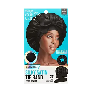 Kiss Colors & Care Silky Satin Tie Band Edge Bonnet - Black