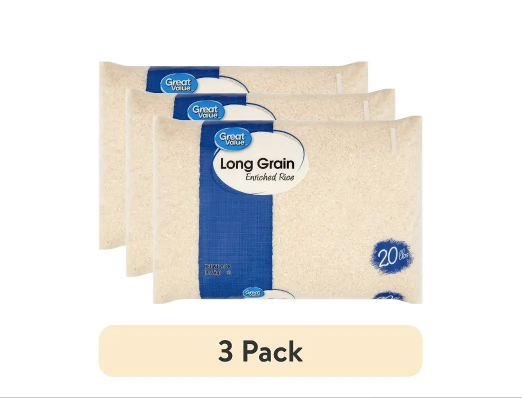 (3 pack) Great Value Long Grain Enriched Rice, 20 lb