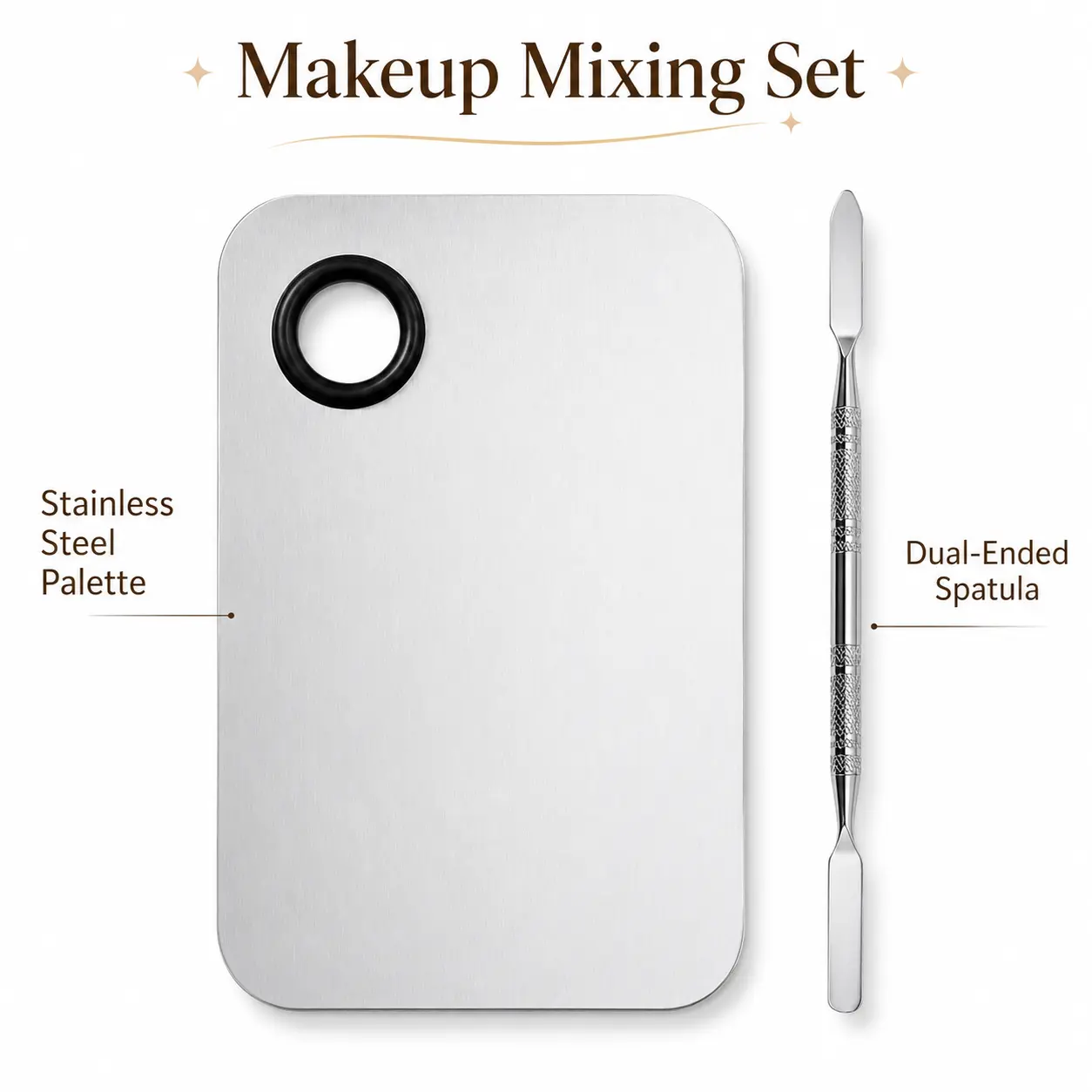 Stainless Steel Makeup Mixing Palette With Spatula Ring Finger Cosmetic Mix Tray Professional Makeup Artist Essential For Foundation Cream Gel Nail Polish Manicure Salon Beauty Tool Easy Clean Non-Absorbent Beauty Hack Supply Set