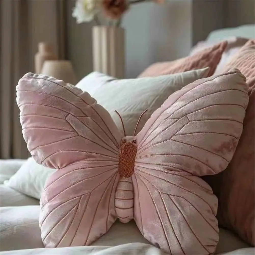 Butterfly Shape Stuffed Cushion - Pink, Skin-Friendly Soft Cotton Velvet Plush Pillow, Colorful Butterfly Print Reading Pillow for Couch, Bed, Armchair Home Decor