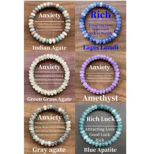 Natural Crystal Bracelets Collection - Anxiety Relief & Wealth Attraction with Indian Agate, Lapis Lazuli, Amethyst & More | Handmade Gemstone Bracelets