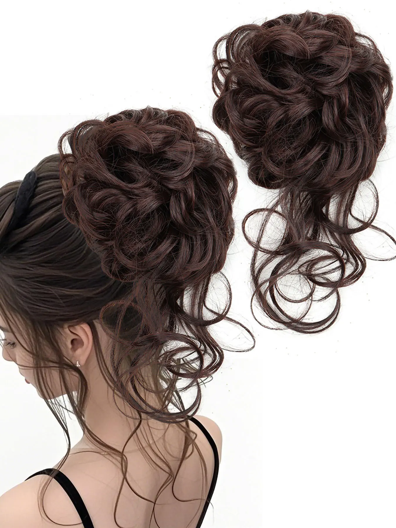 8inch Hair Bun: Natural Fluffy Synthetic Extensions, Messy Bun, Elastic Band Hair Tie,, Trendy Women's Hair Accessories, Donut Bun. Wig Buns for Festivals/daily Wear, Halloween/christmas Gifts., Synthetic Curly Hair, Synthetic Hairpiece