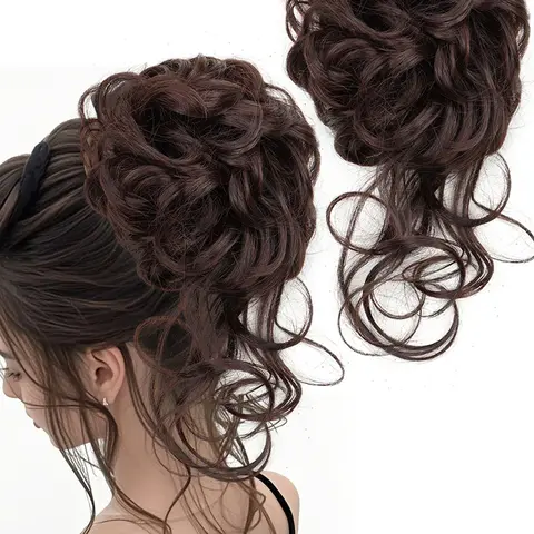 8inch Hair Bun: Natural Fluffy Synthetic Extensions, Messy Bun, Elastic Band Hair Tie, Women's Hair Accessories, Donut Bun, Wig Buns for Festivals/daily Wear, Halloween/christmas Gifts, Synthetic Curly Hair, Synthetic Hairpiece, Synthetic Hair Pieces