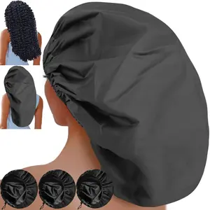 3 count Super  Adjustable Satin Lined Shower Caps for Long Hair & Braids,  Shower Cap for Women & Men,  XL with  Edge for Dreadlocks, Locs (Black)