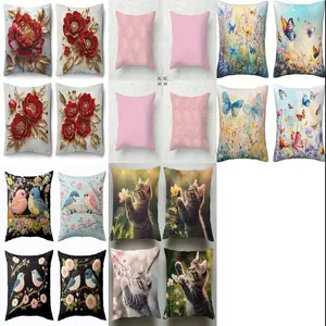 4PC, 2D flat printing, single-sided printing, multiple sizes. Linen Peony Pattern Pillow Covers Set of 4 Made of polyester fiber, machine washable. Suitable for indoor and outdoor decoration (pillow insert not included, not embroidered).