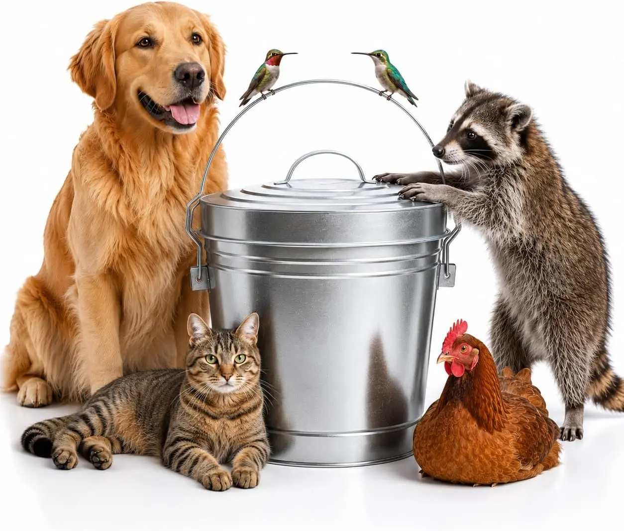 6 Gal Galvanized Steel Storage Can with Locking Lid, Wire Bail Handle & Lightweight Plastic Component for Dry Pet Food, Outdoor Home Storage