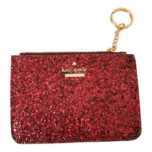 Kate Spade New York Women's Cute Elegant Red Glitter Leather Bitsy Short Wallet, Card Holder Keychain