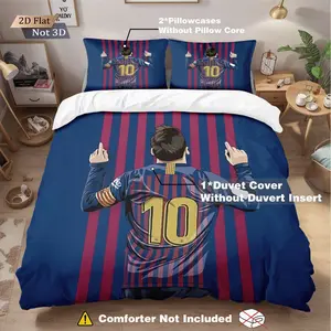 3-Piece Football Club Bedding Set, Chessboard Pattern, Suitable for Fans Teenagers Adults Bedroom Decor Gift, Includes 1 Fitted Sheet and 1-2 Pillowcases