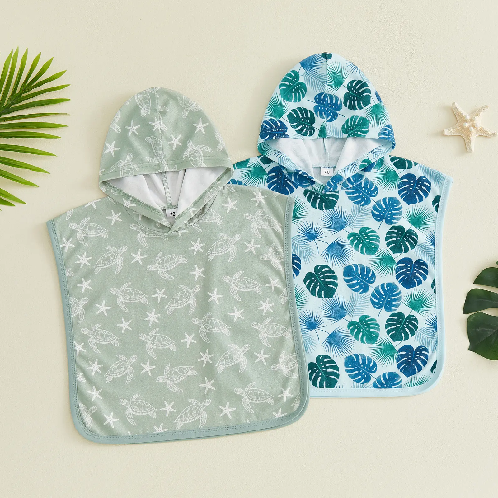 Toddler Baby Little Boys Swim Cover Up Ocean Themed Print Hooded Robe Towel Poncho Bathing Suit Wraps for Pool Beach 0-24 Months