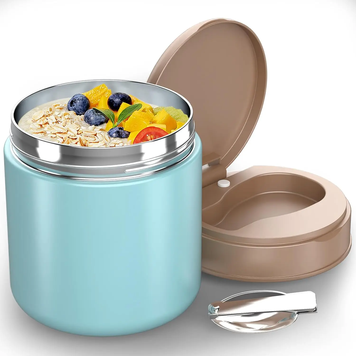Insulated Food Jar  - 15.2 Oz, Thermo for Hot Food, Soup Thermo, Insulated Food Container, Termos Para Comida Caliente, Width Mouth Stainless Steel Lunch Box with Spoon, Blue