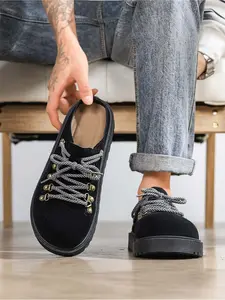 Men's Retro Suede Closed-Toe Mules, Thick-Soled Slip-Ons, Non-Slip Durable Casual Shoes for Daily Wear