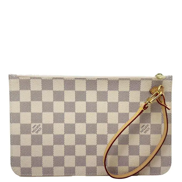Pre-owned Louis Vuitton Damier Azur Clutches & Wristlets Neverfull Pochette Wristlet White