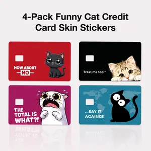 Funny Cat Credit Card Skin Stickers 4-Pack | Cute Debit Card Covers, Kawaii Cat Card Decals, Funny Bank Card Stickers, Gift for Cat Lovers, Viral Wallet Accessories, Aesthetic Card Skins for Credit & Debit Cards