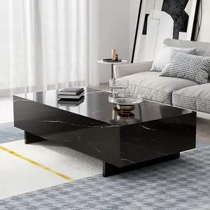 Marble Rectangle Coffee Tables for Living Room Black Modern Side Table Contemporary High Gloss Elegant Center Table for Waiting Area 41.3 Lx19.7 Wx13.8 H
