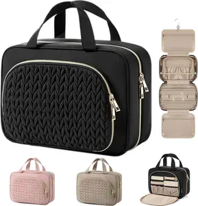 Travel Toiletry Bag with  Organizer, Hanging Travel Bag for Toiletries, Makeup  Bag Organizer, Carry-on Travel Accessories Essentials, Black-M