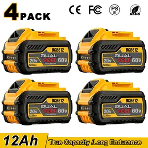 4-Pack 12.0Ah Replacement for Dewalt 20V/60V Lithium-ion Max Battery High Capacity Compatible with DCB606 DCB609 DCB612 Cordless Power Tools Precision Plunge Track Saw Guide Rail Powerful Electric Pressure Washer Foam Cannon flexvolt