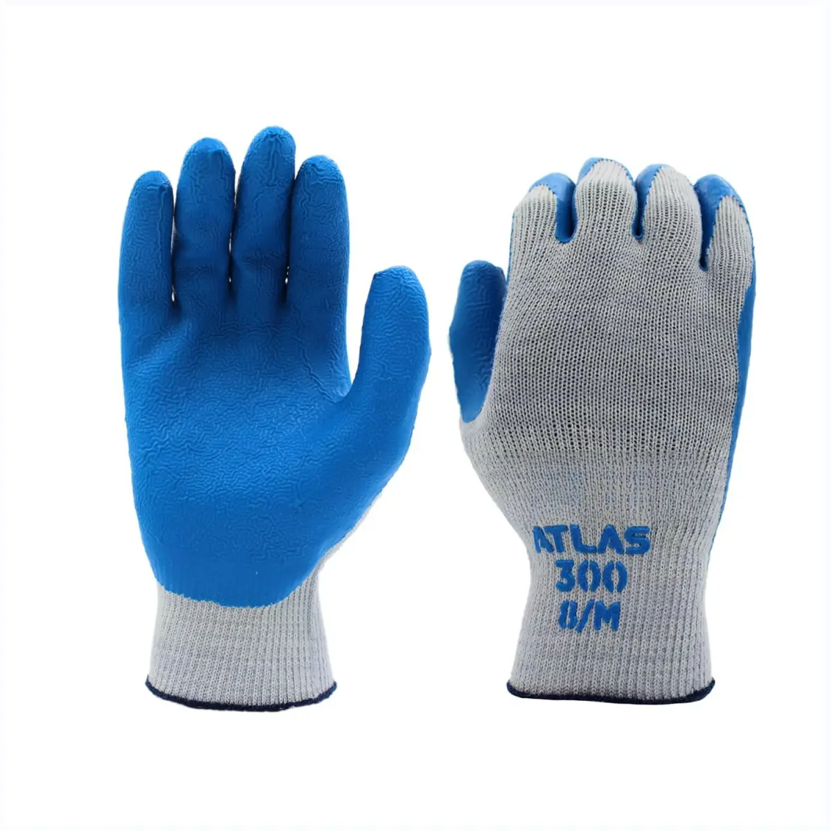Atlas 300 Small Safety Construction Gloves - 10-Gauge Construction, Cotton Polyester/Poly-Cotton Liner, Palm-Coated Natural Latex Rubber, Open Wrist Cuff, Blue, 1 Pair (Breathable)