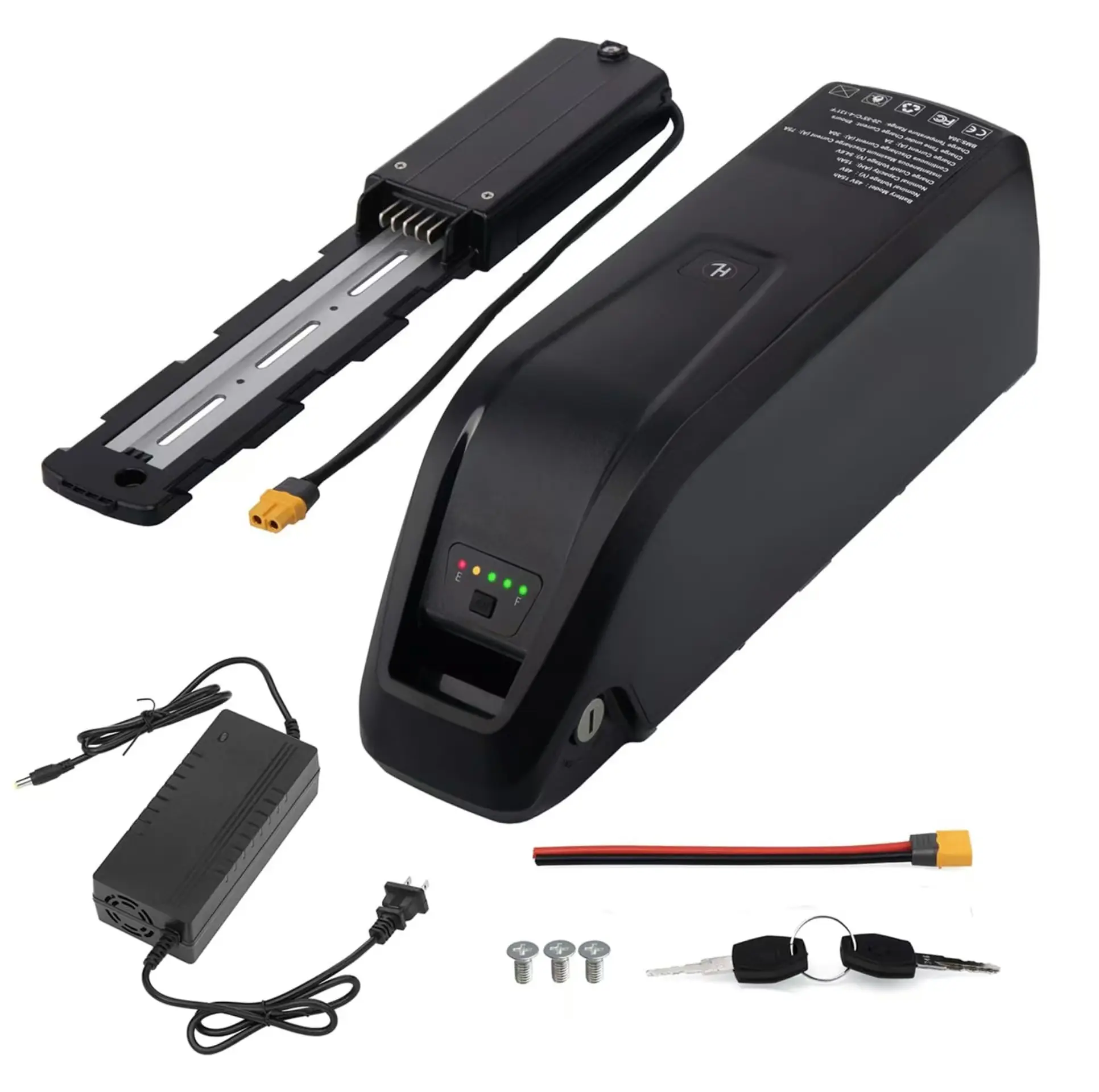 48V 15.6AH Ebike Battery, 4pin Suitable for 1500W motors with 2A Fast Charger and 40A BMS, USB Interface, Battery Indicator, Power Switch, Adult Electric Bike
