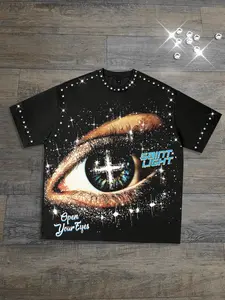 Diamond T-shirt with Round Neck, eye print and short sleeved shirt for men and women, paired with cotton, featuring an aesthetic geometric pattern. Men's casual casual European and American Streetwear fashion brand short sleeved diamond shirt