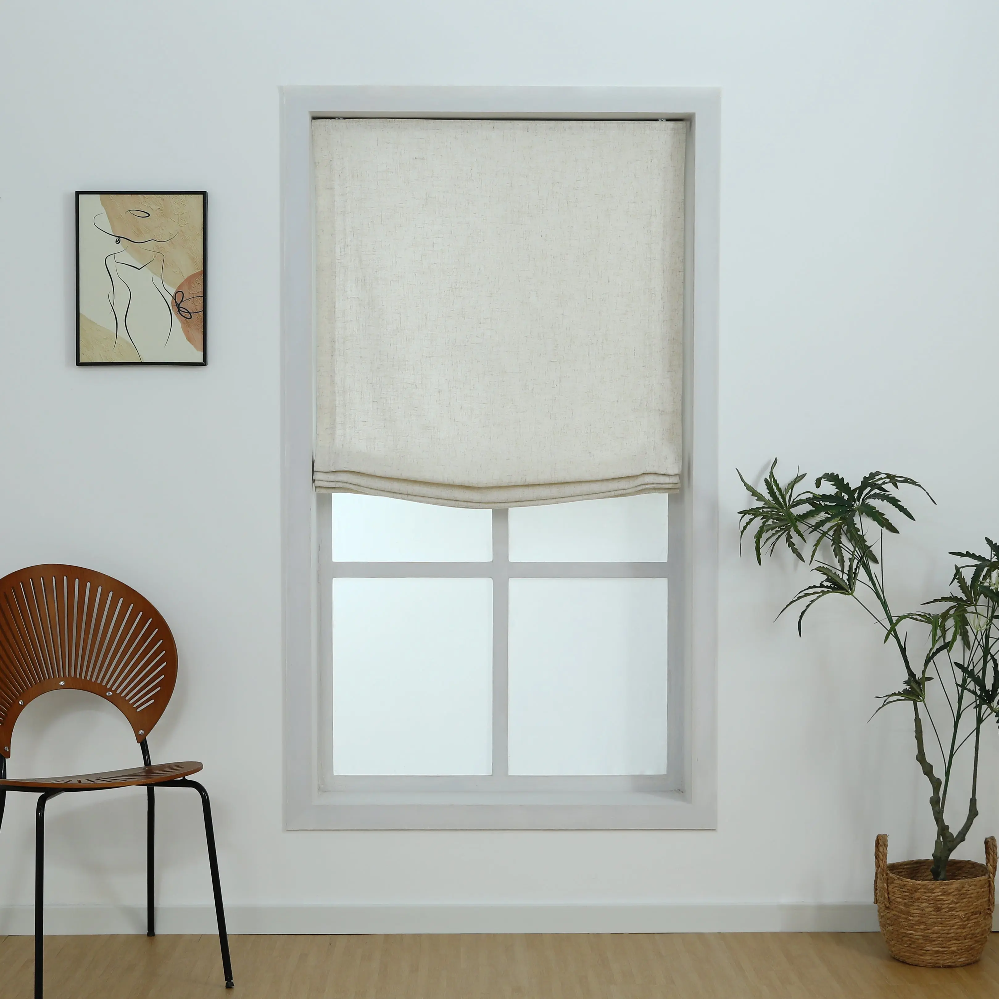 Linen Relaxed Roman Shade with Soft Curve
