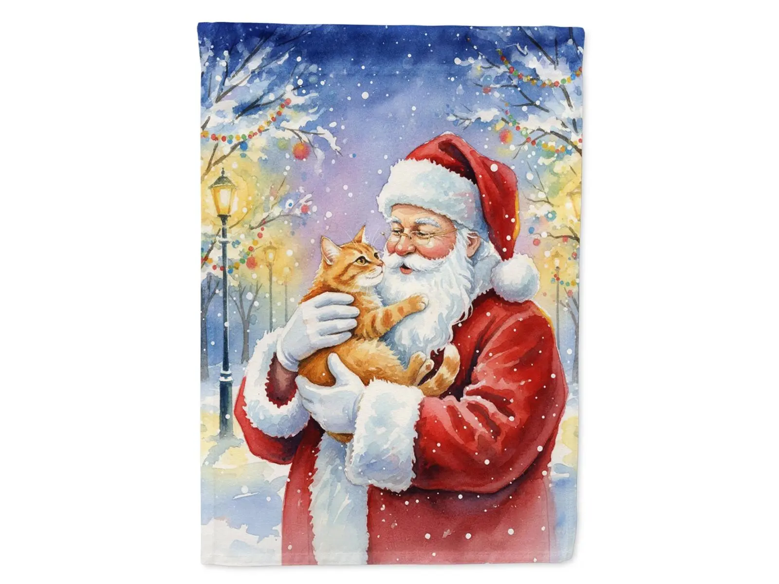 Carolines Treasures FNT1161CHF Christmas House Flag, 40x28 in., Sturdy High Color Fastness Festive Decor - Red Ginger Cat & Santa Claus Print, Home & Gardens Decoration Gift