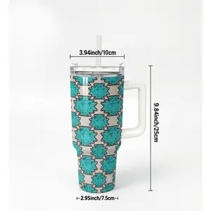 Turquoise Oasis 40oz Tumbler,Tumbler with Handle & Straw,Aesthetic Stainless Steel Coffee Cup,Mother's Day & Graduation Gift for Her, Cute Easter Basket Stuffer, Portable Leakproof Car Thermos, Vibrant Spring Travel Hydration,Mother's Day Gift
