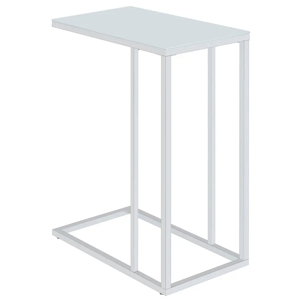 Stella Modern C-Shaped Indoor Metal Side Table - Chrome Finish, Tempered Glass Sleek Top, Extendable Slides, Low-Impact Space-Saving Modern Home Decor for Single Guest Living Room Furniture