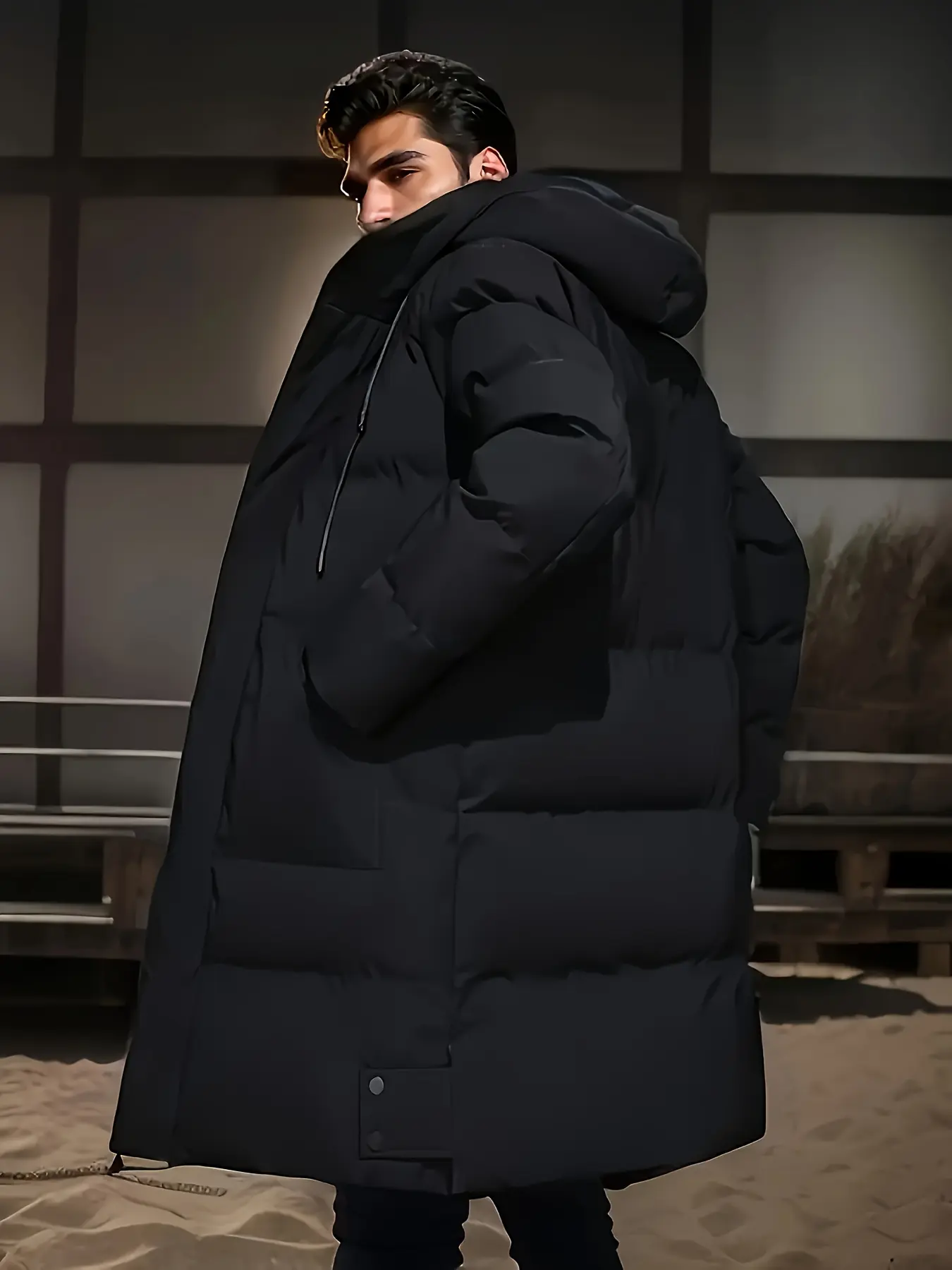 Men's Thick Winter Warm Coat Plus Size Cold Weather Jacket with Hood Long Sleeve Front Button Design Suitable for Extreme Cold Daily & Formal Occasions Durable Winter Clothing Winter Jackets Cold Weather Coats Hooded Casual Coats Black  Loose Cotton