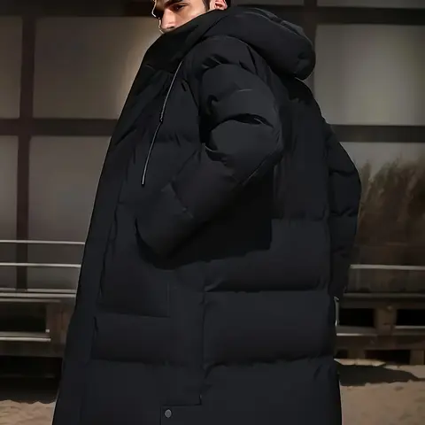 Men's Thick Winter Warm Coat Plus Size Cold Weather Jacket with Hood Long Sleeve Front Button Design Suitable for Extreme Cold Daily & Formal Occasions Durable Winter Clothing Winter Jackets Cold Weather Coats Hooded Casual Coats Black  Loose Cotton