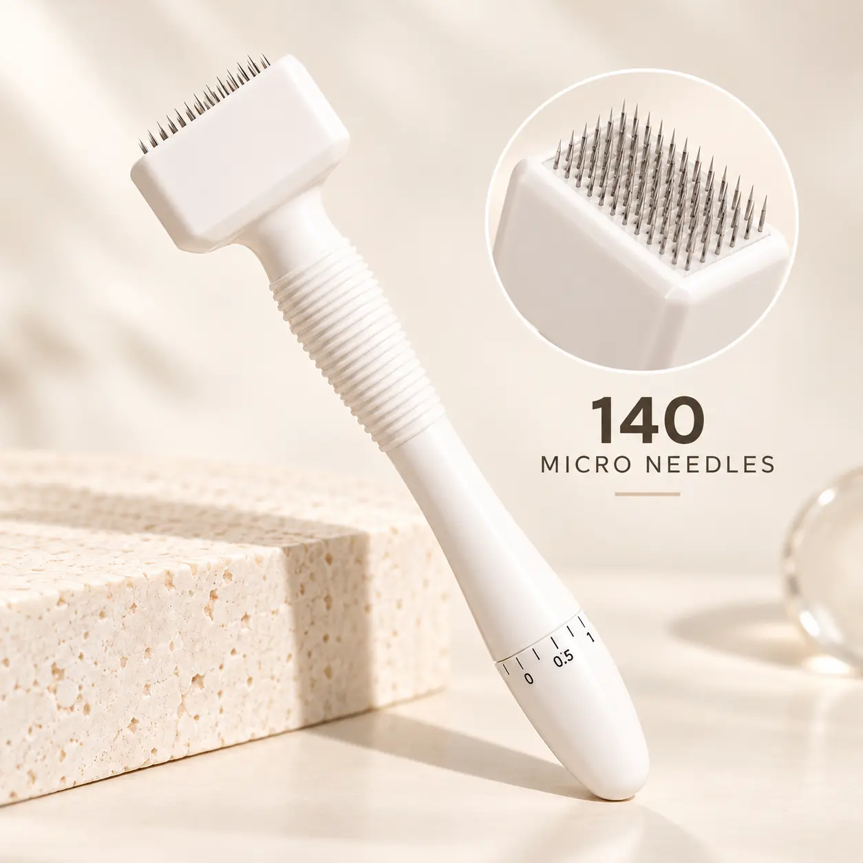 Adjustable Derma Stamp 140 Micro Needles, Facial & Scalp Home Skincare Beauty Tool with Custom Needle Length
