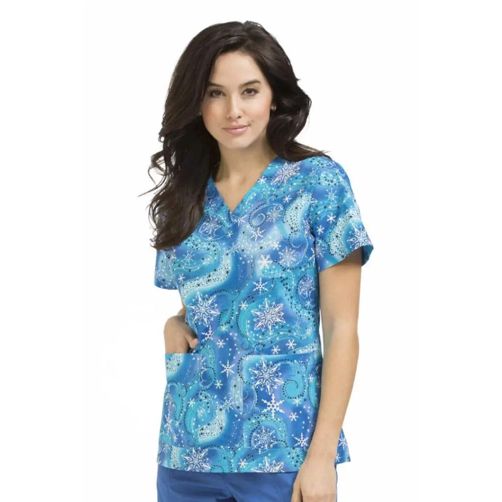 Clearance Med Couture Anna Flurries of Fun Christmas Printed Scrub Top