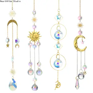 Sun-Moon-Stars Light-Gathering Hanging Crystal Suncatcher, Garden Accessories, Hangable Outdoor Camping Hammock Decoration, Ideal Gift for Him