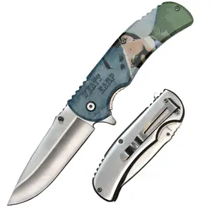 PK 1536-WE 4.5" Metal Handle Shield Wyatt Earp Assist-Open Folding Knife Folding Knife for Outdoor, Utility, EDC, Camping, and Every Day Carry, Gifts for Men