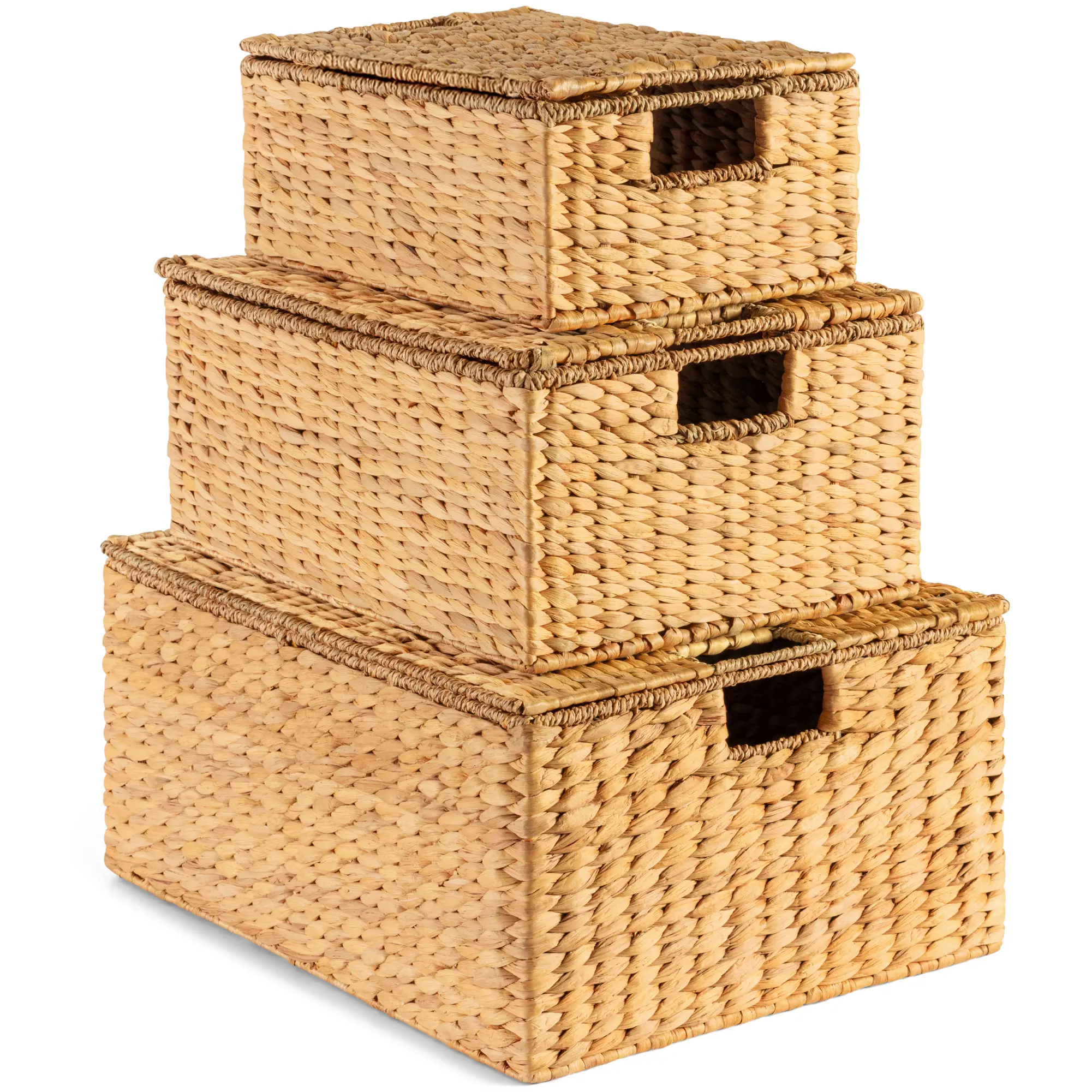 Best Choice Products Set of 3 X-Large, Large, & Medium Woven Storage Baskets W/Lids, Hyacinth Organizer Bins