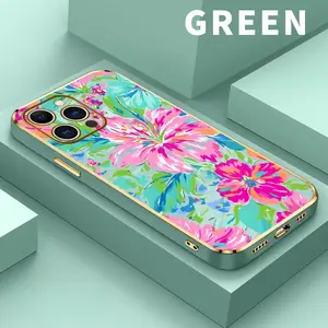 Electroplating Phone Case for iPhone 17 ProMax Air 16 15 14 Plus 13 12 11 Floral Color Symphony Patterned Classic Square Design Non Slip TPU Soft Shell, it makes an ideal gift for friends or family.