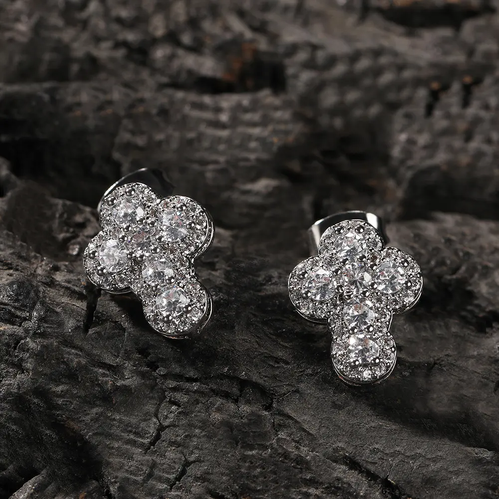 Ladies' cross diamond gold-plated earrings, sparkling faith jewelry gift, suitable for daily gatherings of teenage boys and girls