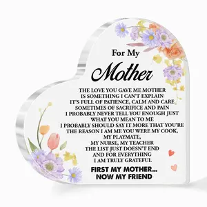 Acrylic Heart-Shaped Memorial Plate Gift, Personalized Token of Gratitude for Mothers, Perfect for Birthdays & Holidays, Daughter-To-Mother Present, Acrylic Plaque