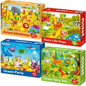QUOKKA 4 Set 60 Pcs Puzzles for Kids Ages 4-6 - Farm, Ocean & Safari Animals Toys for Children 6-8 yo
