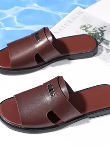 Men's Open-Toe Slip-On Sandals, Comfortable Wide Fit Flat Summer Casual Beach Pool Shoes, Lightweight Soft Sole Street Style Daily Wear Footwear