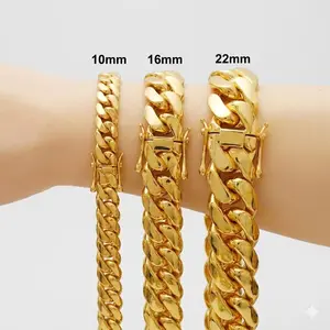 Tarnish-Free Stainless Steel Cuban Link  Necklace NChain Set – Men's Heavy Duty Miami Link Necklace, Water-Resistant Gold Streetwear Drip, Unisex 10mm 16mm 22mm