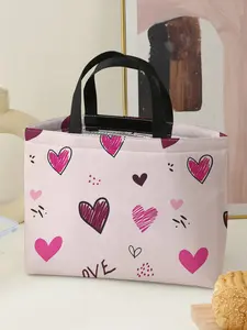 Heart Pattern Handbag Lunch Bag, Women's Casual Shoulder Bag, Large Capacity Picnic Food Drink Bag, Valentine's Day Gift, Multifunctional Insulated Bag
