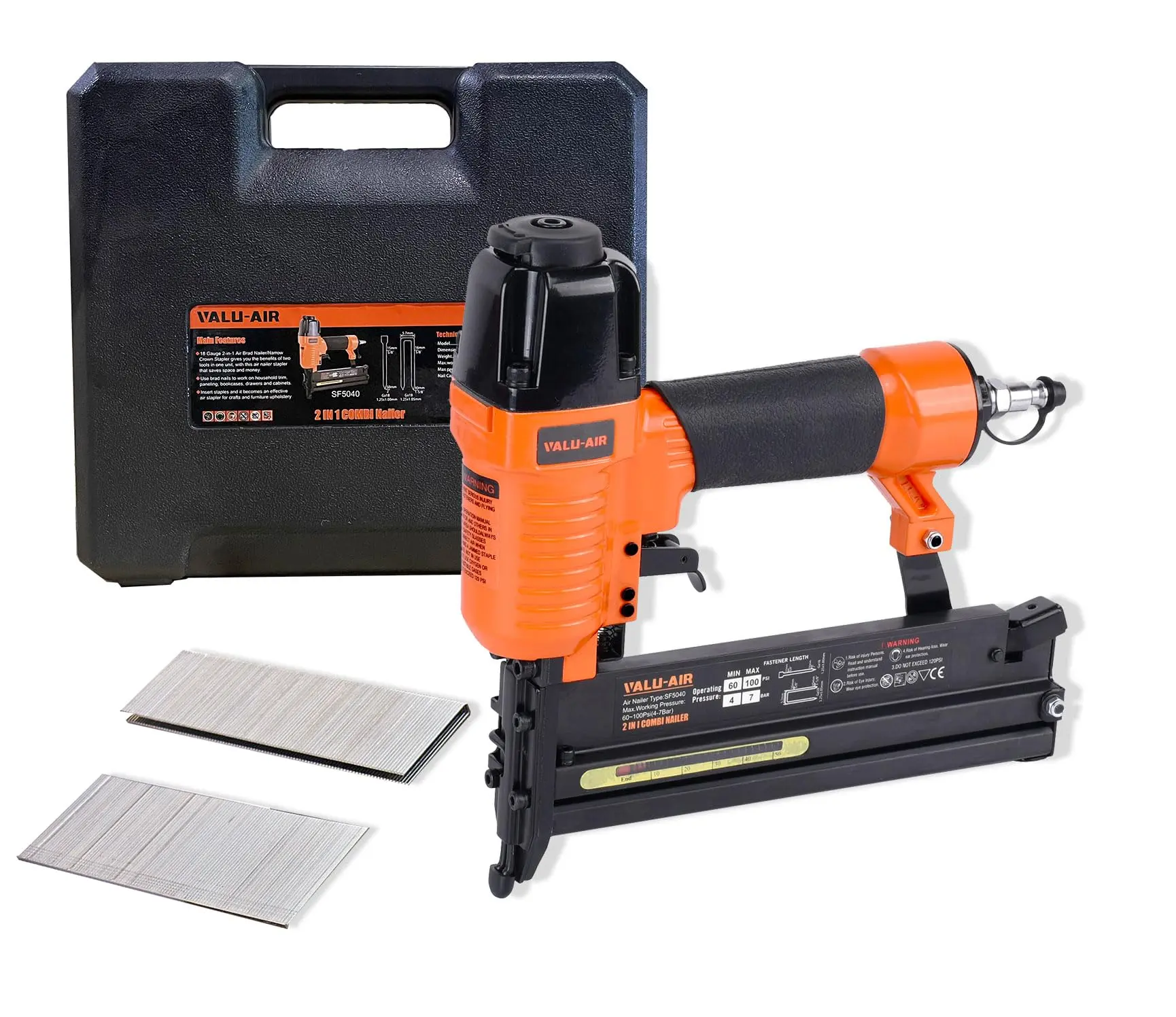 Valu-Air 18 Gauge Pneumatic Brad Nailer & Stapler for Woodworking, DIY Projects - Lightweight Aluminum Body