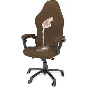 Gaming Chair Covers Slipcovers Stretch Gamer Chair Covers with Armrest Covers Waterproof Non-Slip Grip & Anti-Scratch Pet-Resistant, Rotating Gaming Chair Protector - Light Brown