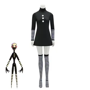Movie FNAF Cosplay Marionette Costume Woman's Black Dress with Stocks Halloween Carnival Puppet Outfit