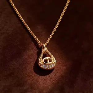 Pre-owned Dior Elegant Ribbon Motif CD Logo Pendant Necklace Style D13, Luxury Women's Fashion Jewelry