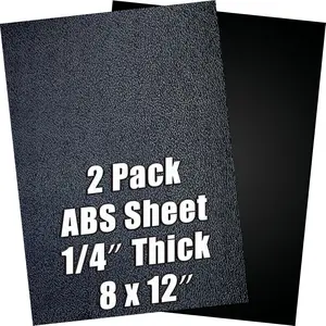 ABS Plastic Sheet 1/4 Inch Thick 8" x 12" (2-Pack)Black Rigid Moldable Panel with Different Surfaces (Textured Front & Smooth ) for Structural , Project Enclosures, and DIY  Decor, etc.