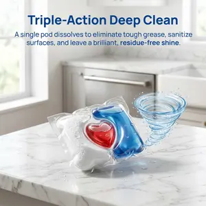 3-in-1 Dishwasher Pods – Food-Grade & Safe, Cuts Through Grease, Sparkling Clean Dishes