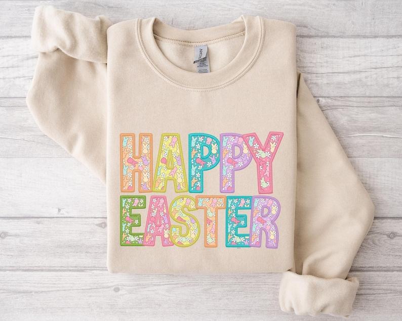 Happy Easter Sweatshirt, Woman Easter Sweatshirt, Rabbit Sweatshirt, Funny Easter Shirt, Gift For Women, Full Size, Full Color